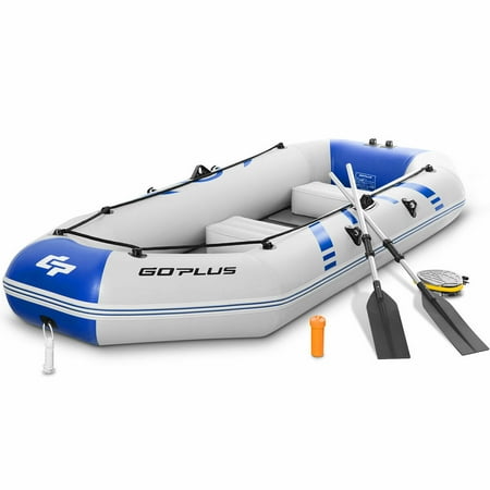 Goplus 3-4 Persons Inflatable Fishing Boat w/ Oars and Air Pump Water (Best Inflatable Fishing Boat)