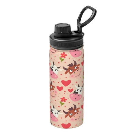 

Xecao cow bull with flower and heart for 18oz Sports Insulated Kettle Thermos Flask For Outdoor Fitness Running And Travel Thermos Flask Insulated Water Bottles