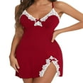 thumbnail image 1 of Sleeveless V Neck Split Lace Chemise for Women, 1 of 5