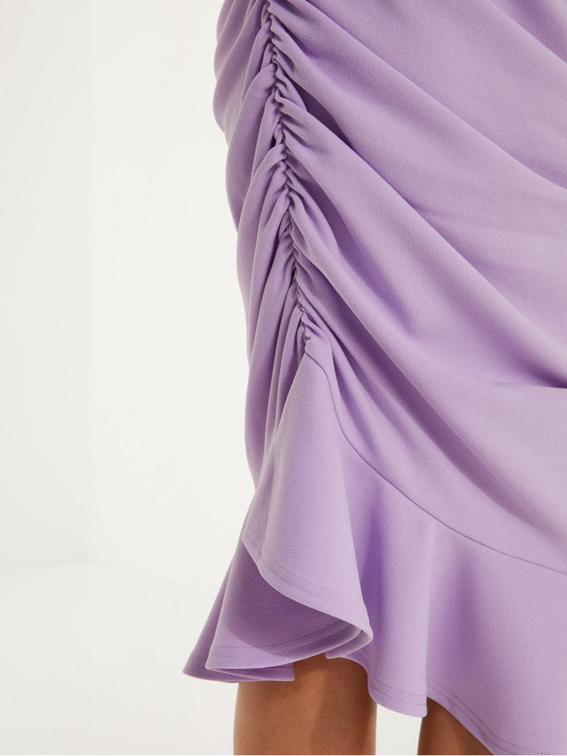 quiz purple dress Quiz Purple Glitter Bardot Ruched Maxi Dress - 8
