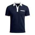 thumbnail image 6 of KeShDi Tshirts Shirts for Men Dress Shirts with Pocket Men's Solid Color Short Sleeved Lapel Casual Fashion Top T-shirt Navy S, 6 of 7