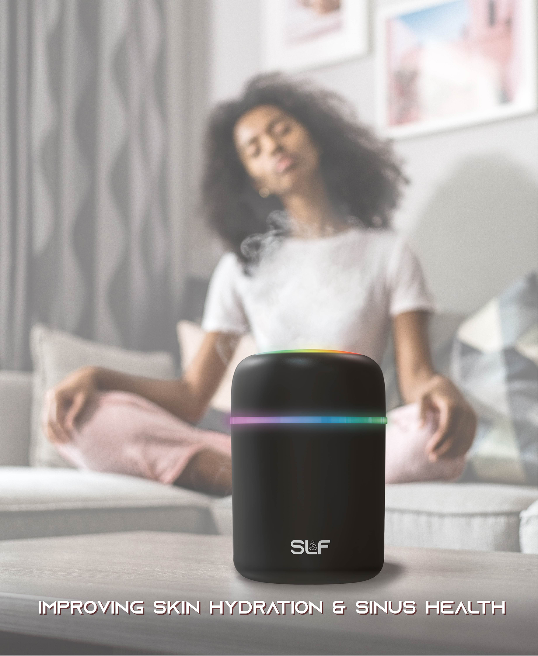 SLF Mini Humidifier, USB-Powered LED Mist Humidifier, 160 sq. ft. Coverage Area