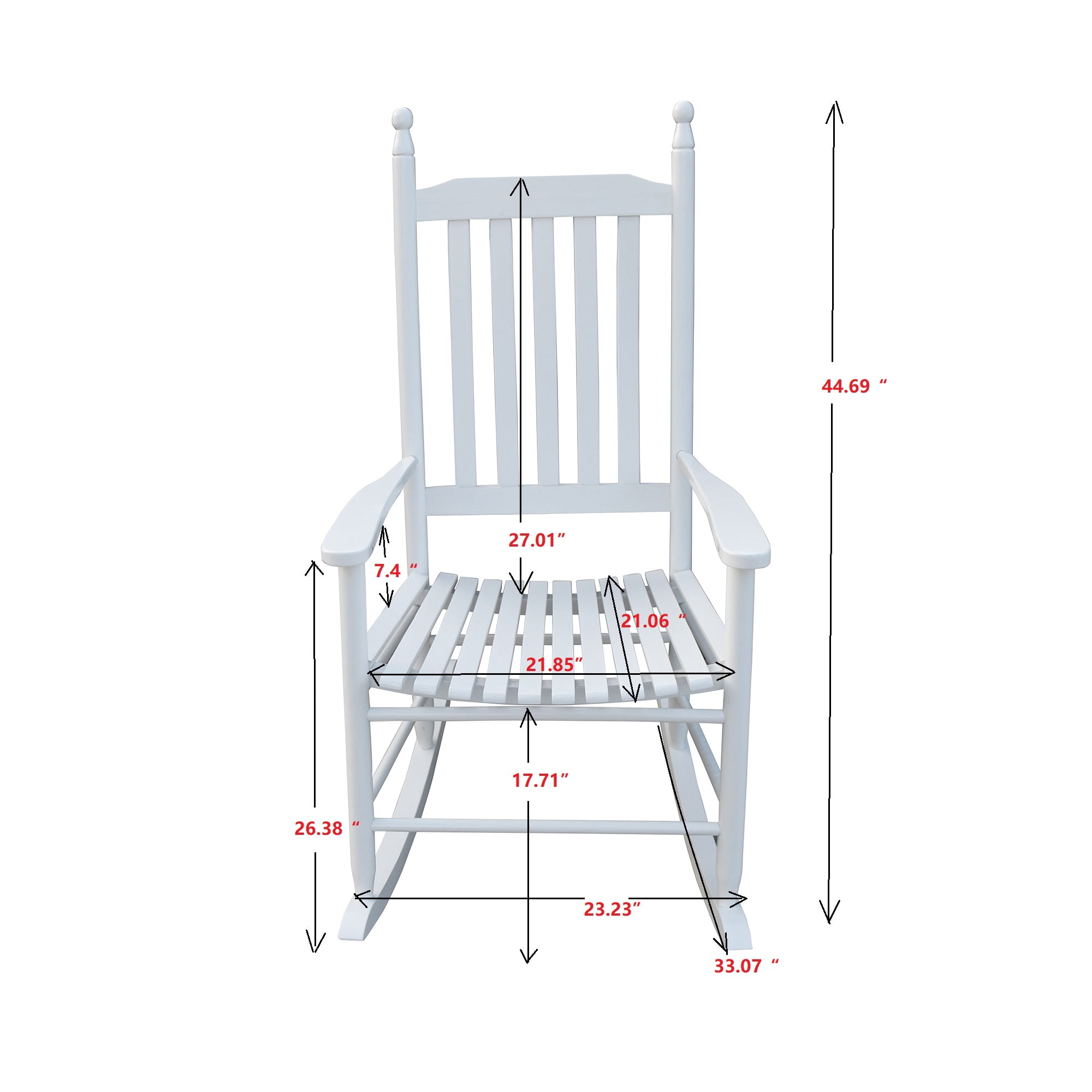 Outdoor Wooden Rocker Chair, Finished Porch Leisure Rocking Chair No Mat Needed for Patio Garden, White