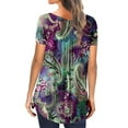 thumbnail image 4 of USSUMA Womens Summer Tops Flowy Button Up Pleated T-Shirts for Women Trendy Vintage Floral Print Blouses Tops Dressy V Neck Tunic Plus Size Shirts for Women, 4 of 6