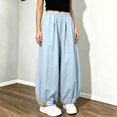 thumbnail image 2 of Lmnyox Wide Leg Pants for Girls Fashion Cute Baggy High Waist Trousers Lightweight Solid Color Workout Pants, 2 of 7
