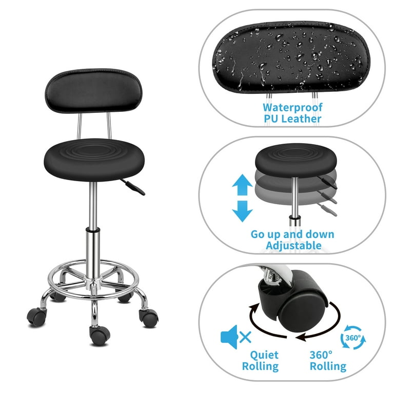 Ktaxon Office Salon Stool Chair with Backrest, Adjustable