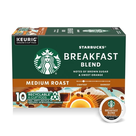 (1 Pack)-Starbucks Breakfast Blend Medium Roast K-Cup Coffee Pods 10 ct