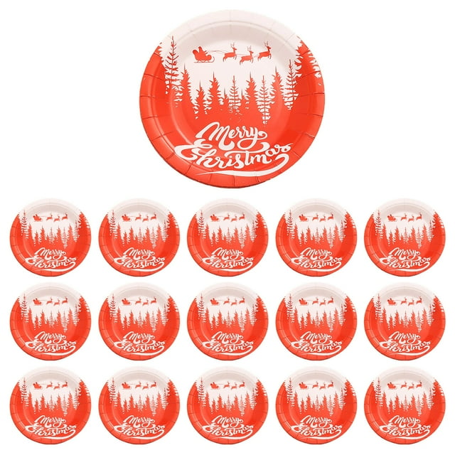F Christmas Party Decorations Disposable Dinner Plates Cartoons Santa Claus Plates Paper Material 9 Inch 16Pc Set Style 6 For Holiday Party Celebration Dinner
