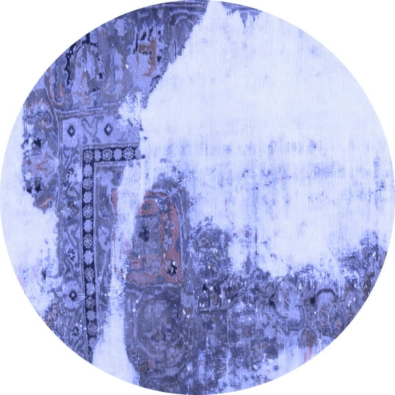 Ahgly Company Machine Washable Indoor Round Abstract Blue Modern Area Rugs, 8' Round
