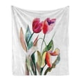thumbnail image 1 of Art Soft Flannel Fleece Throw Blanket, Watercolor Tulip Flowers Bouquet Feminine Beauty Spring Revival, Cozy Plush for Indoor and Outdoor Use, 50" x 70", Forest Green Magenta, by Ambesonne, 1 of 6