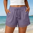 thumbnail image 5 of Tumotour Plus Size Summer Linen Shorts for Women'S Solid Lace Elastic Waist Drawstring Tassel Casual Summer Board Shorts Lightweight Wide-Leg Beach Shorts with Pockets, 5 of 8
