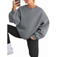 thumbnail image 3 of Women Oversized Sweatshirts Hoodie Fleece Crew Neck Long Sleeve Sweaters Comfy Fall Fashion Outfits Dark Grey L, 3 of 9