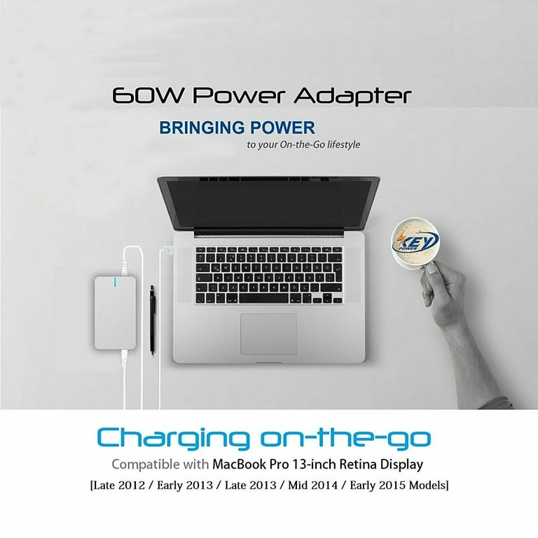 Key Power 60W MagSafe 2 T-Tip Charger Replacement Power Adapter