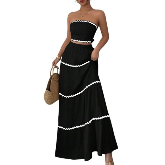 Women'S Crop Top Maxi Skirts Set 2 Piece Outfit Dress