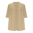 thumbnail image 6 of Htigea Women's Lightweight Open Front Cardigans Half Sleeve Casual Soft Drape Summer Cardigan Beige M, 6 of 8