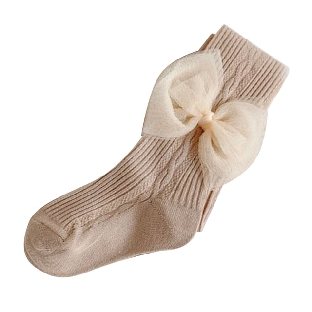 Medias para bebés, linda decoración con lazo, mallas de algodón peinado a rayas para bebés, medias para primavera y otoño, color caqui L (altura recomendada de 100 a 115 cm)