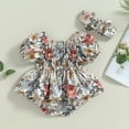 thumbnail image 2 of Gupgi Bébé Filles Floral Robe Romper, Short Bouffant Manches Jupe Ourlet Combinaisons d'Été avec Bandeau, 2 of 8
