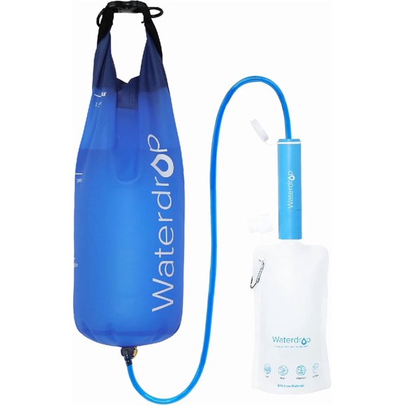 Waterdrop Gravity Water Filter Straw, Camping Water Filtration System, Water Purifier Survival for Travel, Backpacking and Emergency Preparedness, 1.5 gal Bag, 0.1 Micron, 5 Stage Filtration, Blue