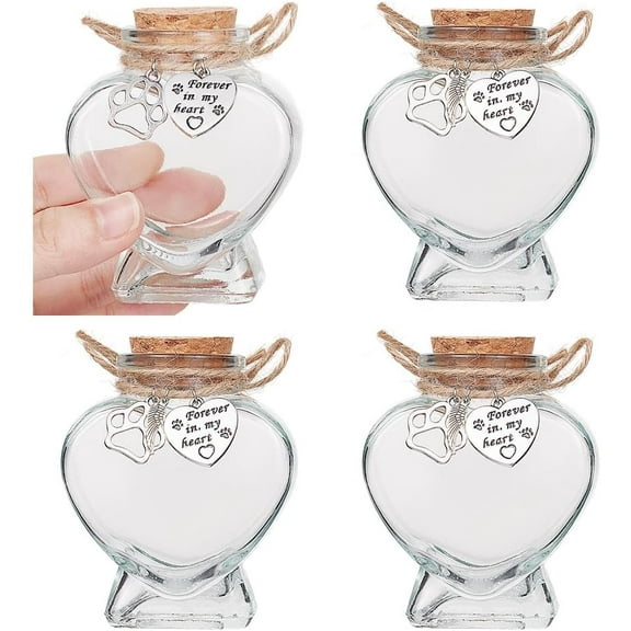 3 Pcs Pet Fur Memorial Keepsake Heart Shaped Memorial Bottle for Pet Hair Hair Keepsake Jar with Paw Print Charms for Honouring Pet Ashes Hair Clear 3.03x2.4inch