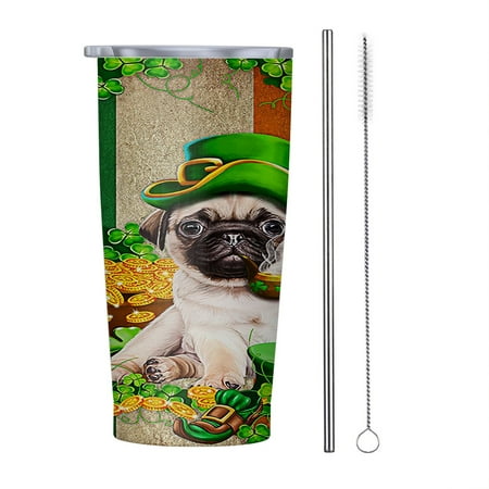 

Saint Patricks Day Pug Irish 20oz Tumbler Insulated Stainless Steel Water Bottle Portable Travel Coffee Tea Mug Cup
