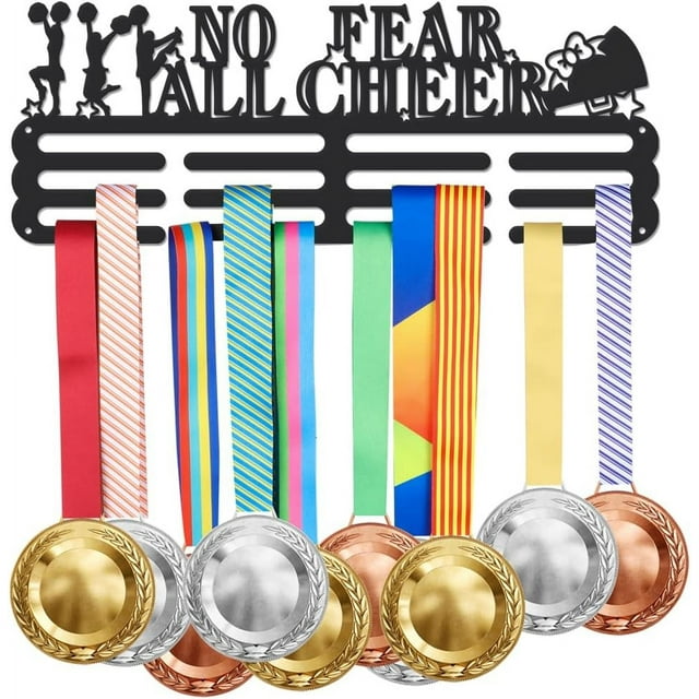 Soporte de pared con gancho metálico para medallas de animadoras, marco para cintas de premios, soporte para cintas de animadoras NO Fear All, soporta hasta 10-15 kg, regalo para atletas