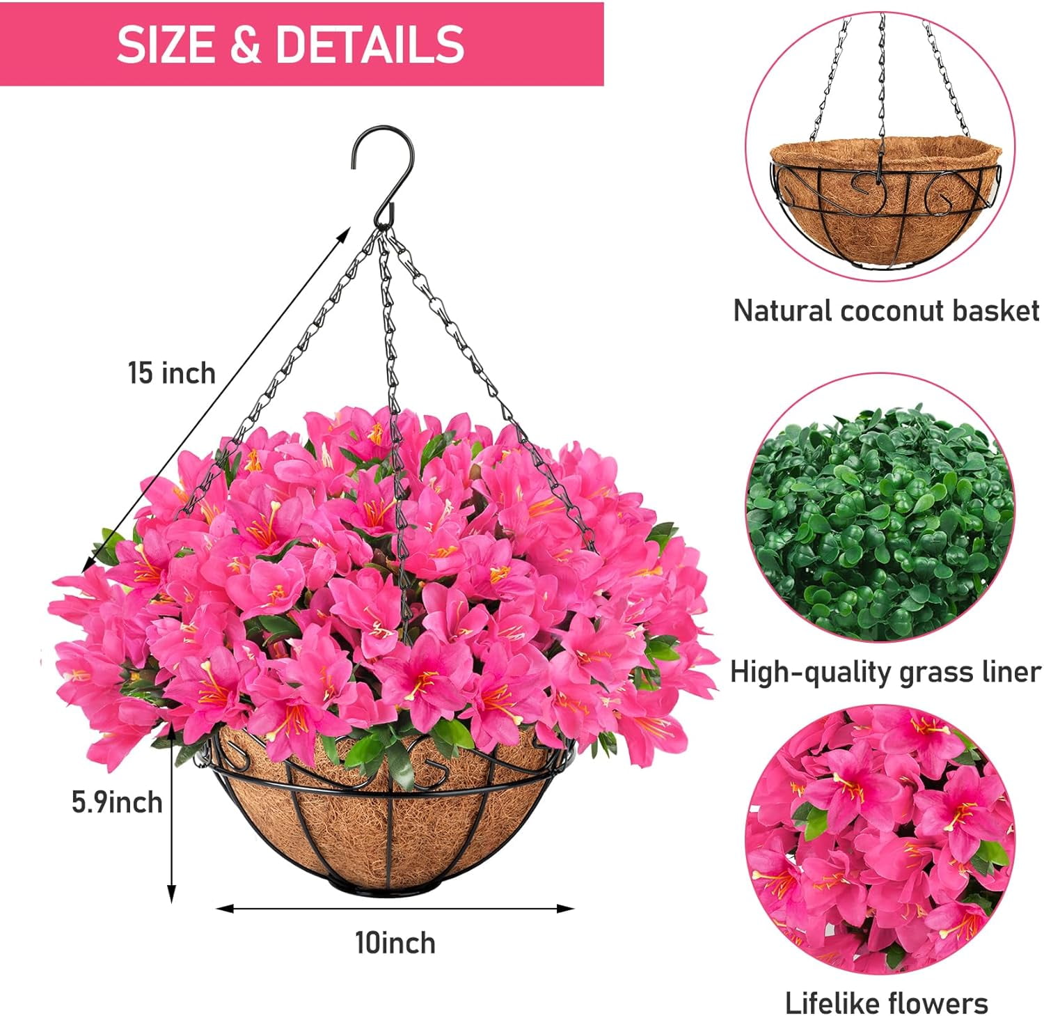 Artificial Fake Hanging Flowers Plants Baskets for Outdoor Spring Summer Decoration, Faux Silk Morning Glory in Planter UV Resistant Realistic for Porch Outside Patio Balcony Garden Yard
