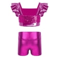 thumbnail image 4 of inlzdz Big Girls 2 Piece Jazz Dance Outfits Sequins Shiny Crop Top with Metallic Shorts Cheerleading Uniform Set Hot Pink 14, 4 of 7