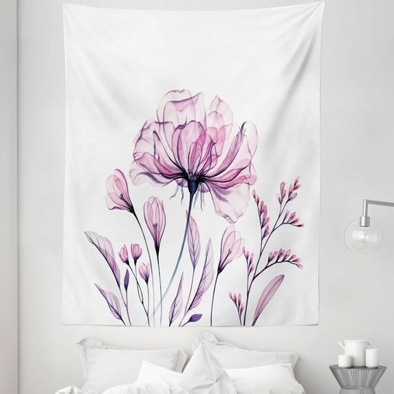 Flowers Tapestry, Pinkish and Purple Tones Pastel Print of Watercolor Spring Blossoms, Fabric Wall Hanging Decor for Bedroom Living Room Dorm, 5 Sizes, Lilac Baby Pink and Quartz, by Ambesonne