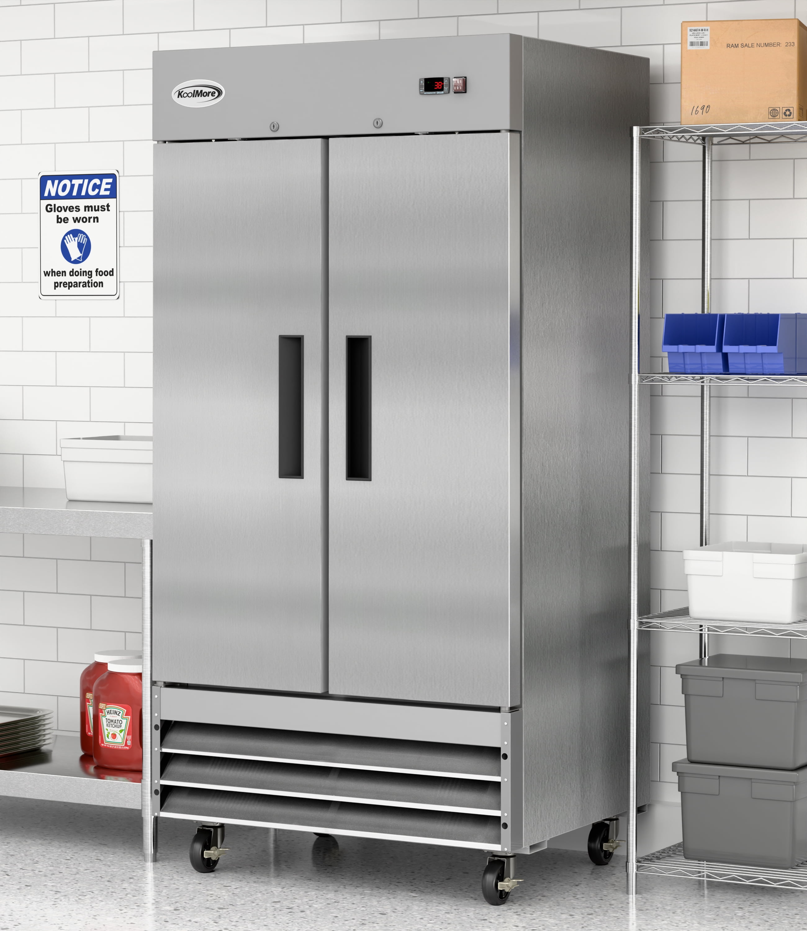 KoolMore 39 in. Commercial Stainless Steel 2-Door Reach-In Freezer, 35 cu. ft.