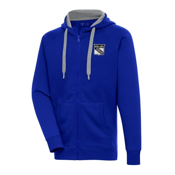 Men's Antigua  Blue New York Rangers Metallic Logo Victory Full-Zip Hoodie