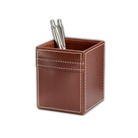 Rustic Brown Leather Pencil Cup