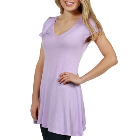 - 24Seven Comfort Apparel Kathy V-Neck Long Tunic Top