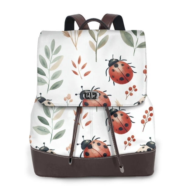 Balery Watercolor Ladybug Mochila de Cuero para Mujeres, Gran Capacidad, Bolsa de Viaje Multifuncional, Mochila de Cuero y Bolsa de Hombro para Mujeres