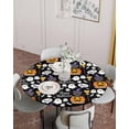 thumbnail image 4 of Round Fitted Tablecloths with Elastic Edge Halloween Witch Hat Cat Oil-Proof Waterproof Wipeable Table Cover for Kitchen Dining Party Decor Pumpkin Ghost on Black Table Clothes,36" - 44", 4 of 7