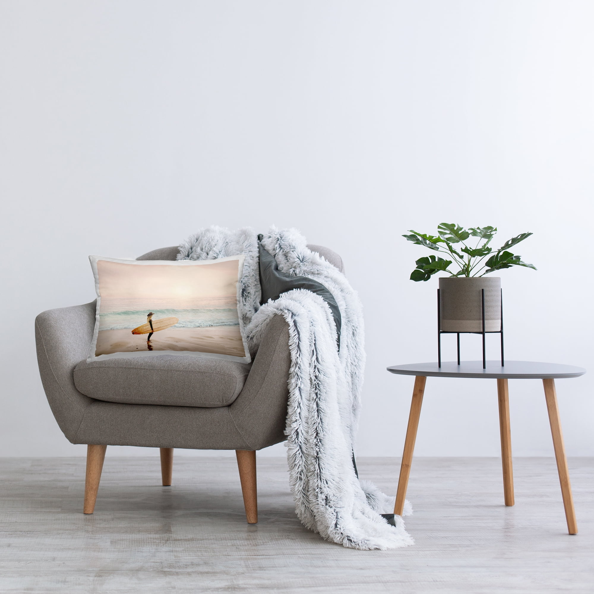 Stupell Industries Surfer Cowgirl on Beach Decorative Printed Throw Pillow Design by Sisi and Seb.