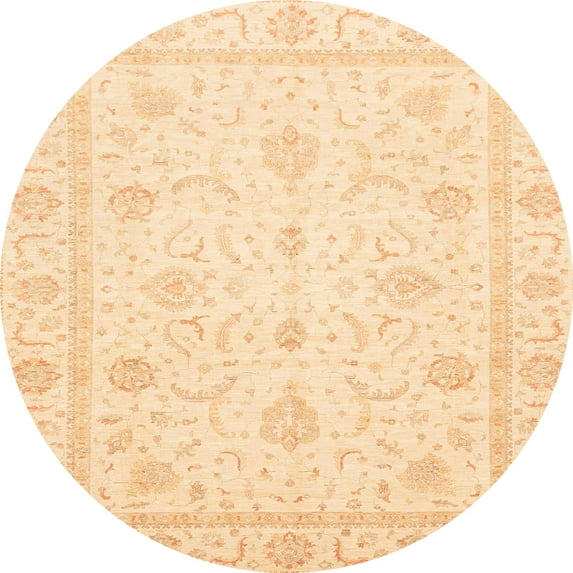 Ahgly Company Machine Washable Indoor Round Abstract Sun Yellow Area Rugs, 7' Round