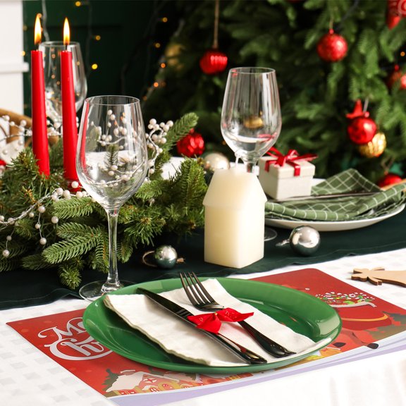 FELTECHELECTR 6-Pack Red Insulated Cup Mats and Table Placemats for Holiday Dining Table Decor