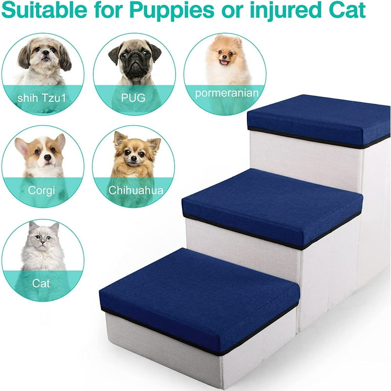 Folding Pet Stairs, Steps Foldable Dog Stairs for Small to Medium Dog and Cat, Pet Storage Stepper for High Beds Sofa, Holding up to 50 lbs Pet Dog Cat(Blue) - Walmart.com