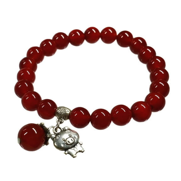 Feng Shui Handmade Chinese Zodiac Red Agate Bead Zodiac Pig Boar Bracelet for abundance