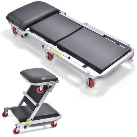Garage Creeper Seat - Costway 41'' 2 In 1 Foldable Mechanics Z Creeper Seat Rolling Chair Garage Work Stool