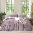 thumbnail image 5 of MooMee 100% Washed Cotton Duvet Cover Set King Size Linen Like Textured Breathable Lightweight 3-Piece (Taro Purple, 104"x90"), 5 of 7
