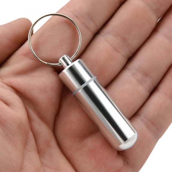 Pill Box with Keychain, Aluminum Alloy Waterproof Pill Case Organizer Drug Storage Holder Container for Outdoor Travel Camping