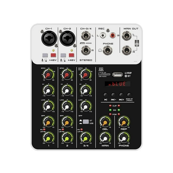 Mixer DJ Controller Mixer, 5.0 Bluetooth 48V Power, Low Bottom Noise for Mixing Console PC Recording
