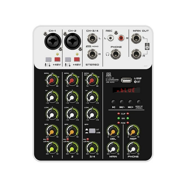 Mixer DJ Controller Mixer, 5.0 Bluetooth 48V Power, Low Bottom Noise for Mixing Console PC Recording