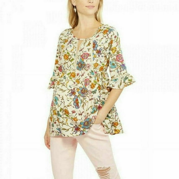 Oh Mamma Maternity Woven Bell Sleeve Empire Waist Floral Top Size XL