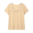 thumbnail image 4 of Paiwinds Women's Short Sleeve T-Shirt Fashionable Solid Black Top with Gold Metallic Trim Round Neck Casual Blouse, 4 of 9