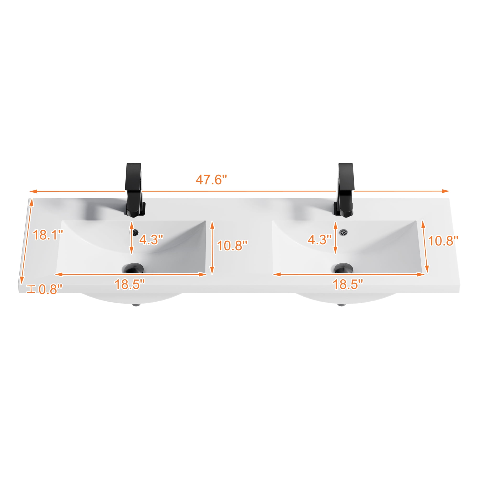 48" Double Sink Vanity Top Undermount Bathroom Sink
