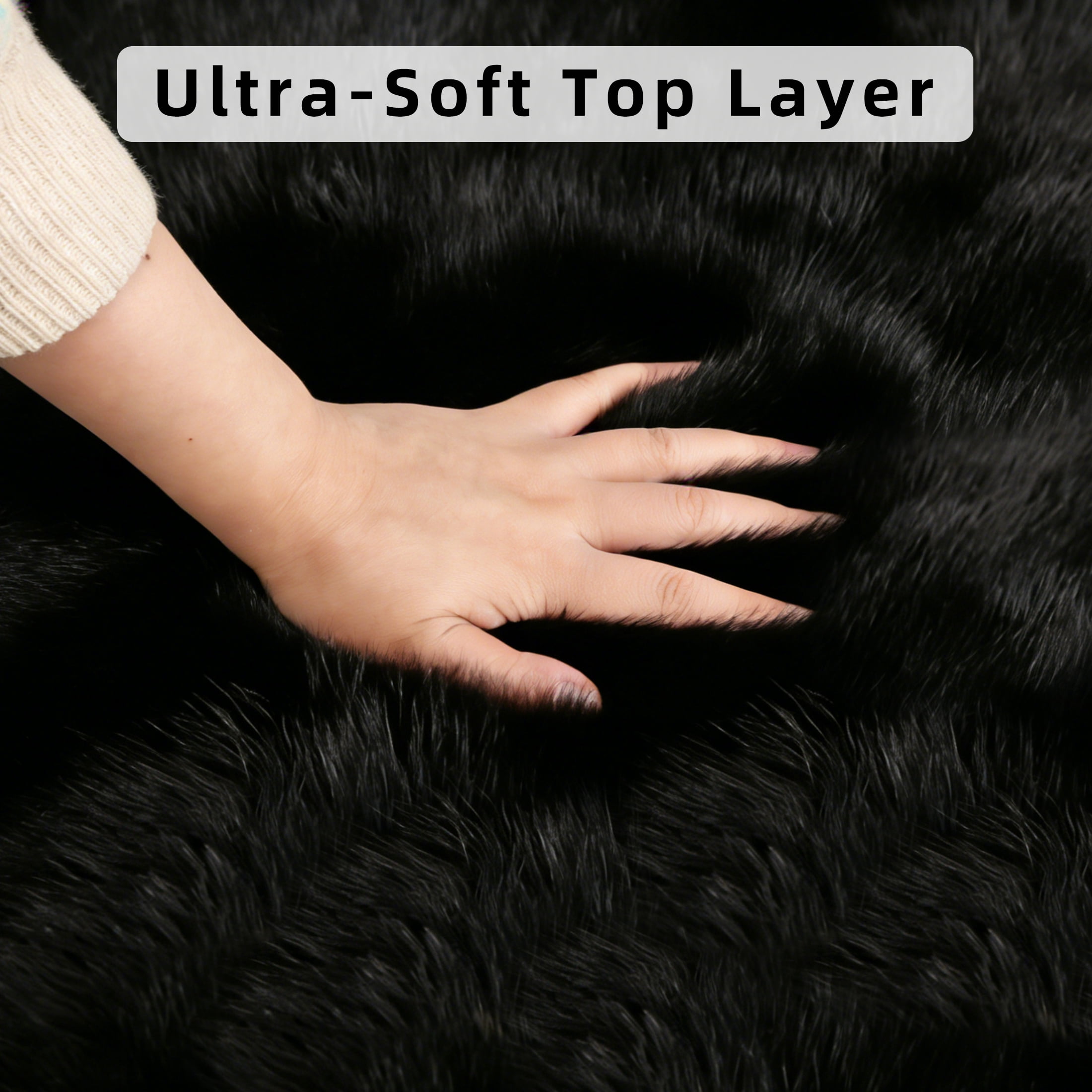 Area Rugs for Living Room Bedroom, 9ft x 12ft Soft Fluffy Shag Indoor Floor Carpet for Living Room Bedroom Dining Room Office, Black