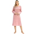 thumbnail image 2 of WBQ Women's Nightgown Sleepshirts Long Sleeve Comfy Nightshirt Crewneck Button Down Nightshirt Polka Dots Casual Mid-Length Sleepwear,Pink S-XXL, 2 of 9