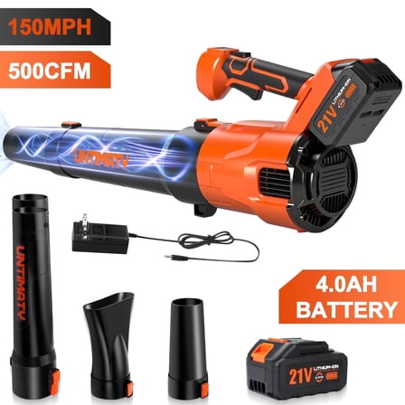UNTIMATY 500 CFM Cordless Leaf Blower for Lawn Care Battery Leaf Blower Leaf Blower with 4.0Ah Battery and Charger, Orange